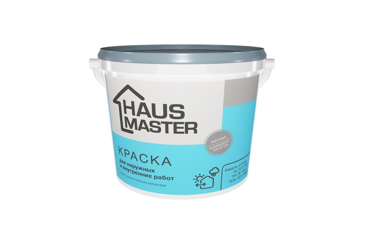 Краска ВД-АК Haus Master для наружных и внутренних работ 5л (7кг)