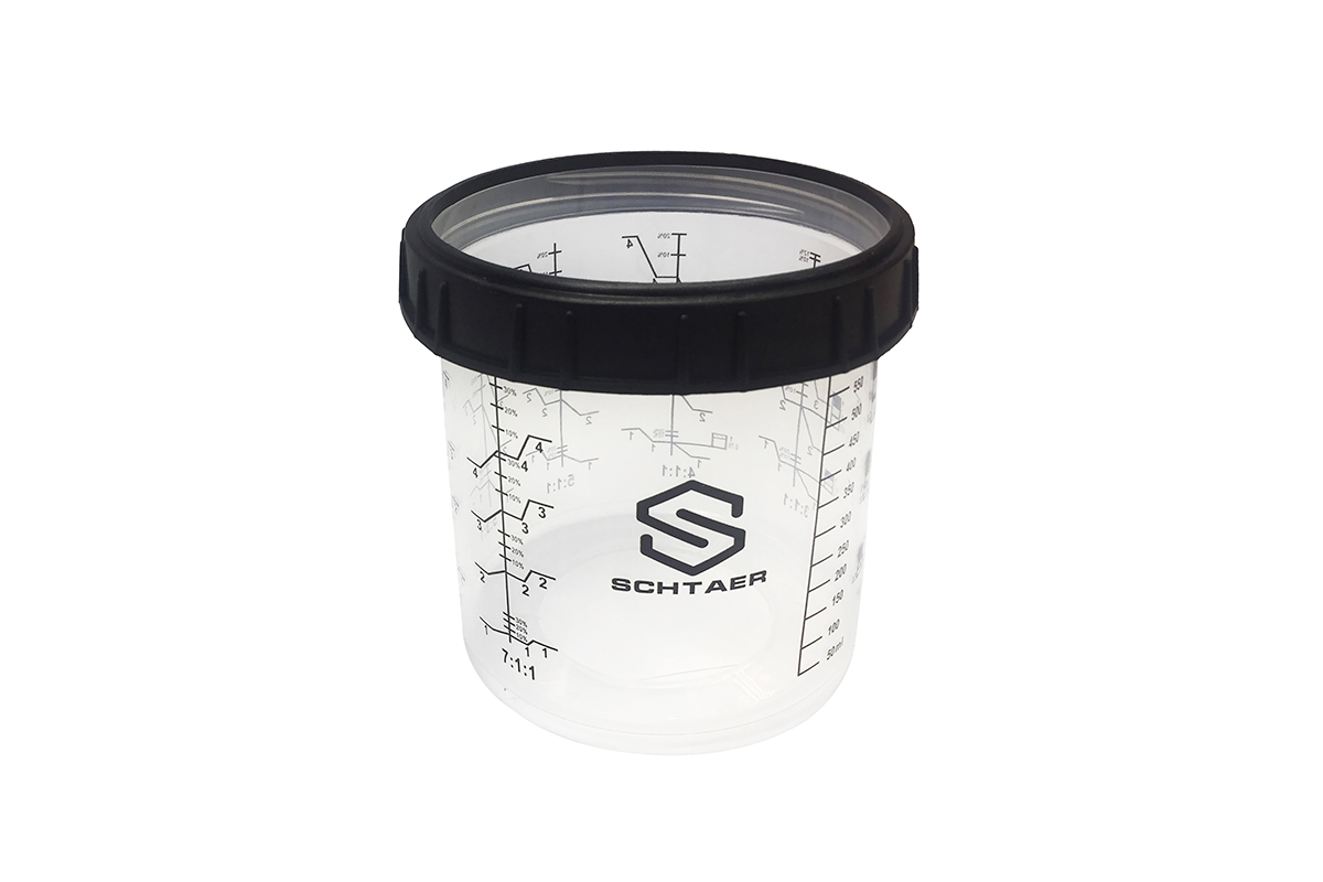 Пластиковый многоразовый жесткий стакан 650 мл Schtaer-Premium с мерными делениями и запорным кольцом
